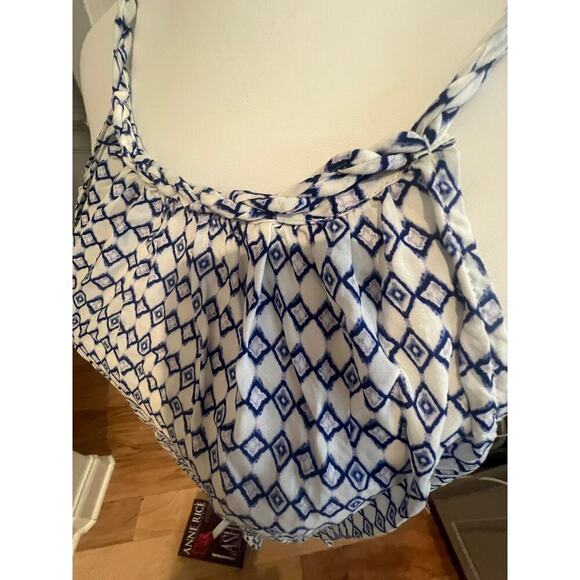 GAP NWT HALTER TOP BLUE GEOMETRIC DESIGN LIGHTWEIGHT WOMENS SIZE LARGE - Picture 6 of 9